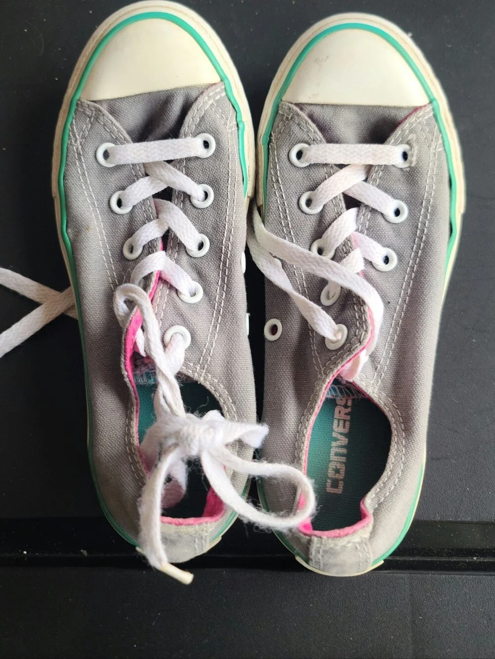 Converse Kids Low Top Sneakers in Gray with Pink & Teal Trim